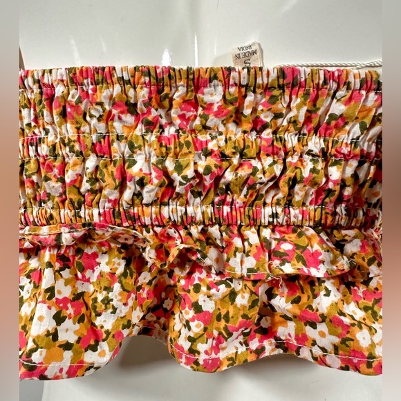 NWT Sim & Sam Pink Orange Brown Floral Smocked Ruffled Cami Spaghetti Strap Sz S - Picture 8 of 9